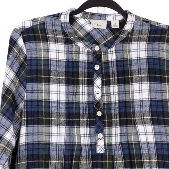 L.L.Bean Flannel Nightgown S Womens Plaid Long Buttons Blue White Green Cotton - Picture 2 of 6